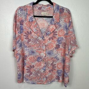 April Kiss Tropical Floral Short Sleeve Button Down Shirt Size XL